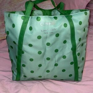 Clinique x Kate Spade green polka dot tote bag